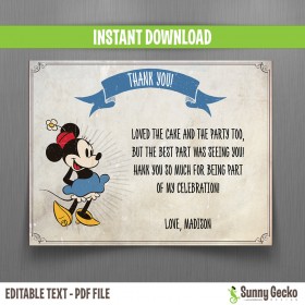 Minnie Mouse Vintage Style Birthday Thank You Cards 